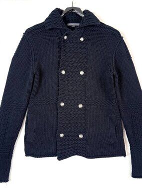 JOHN VARVATOS Cotton Preppy Double Breasted Chunky Cable Knit Cardigan Mens L